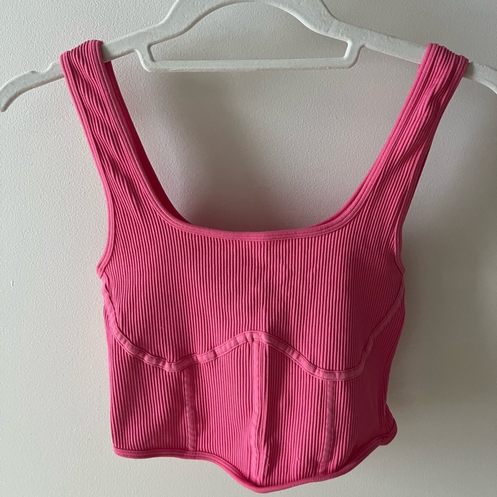 Pink Ribbed Crop Top